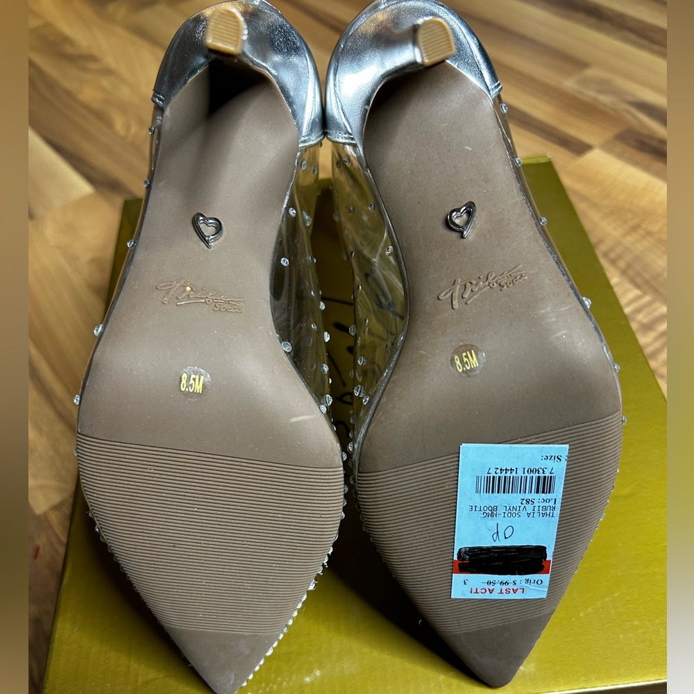 ✨NWT✨THALIA SODI Silver Translucent Rhinestone PointToe Stiletto Booties, Sz 8.5 - Picture 8 of 9